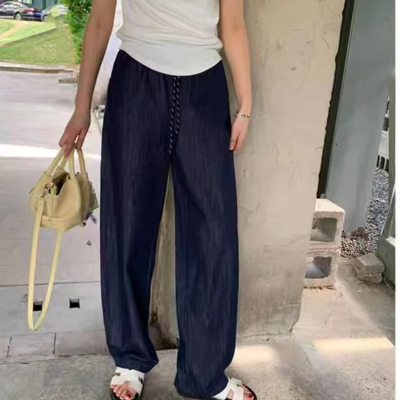 【艾萱萱】9168款宽松深蓝色九分老爹裤图片与实物不符 约86