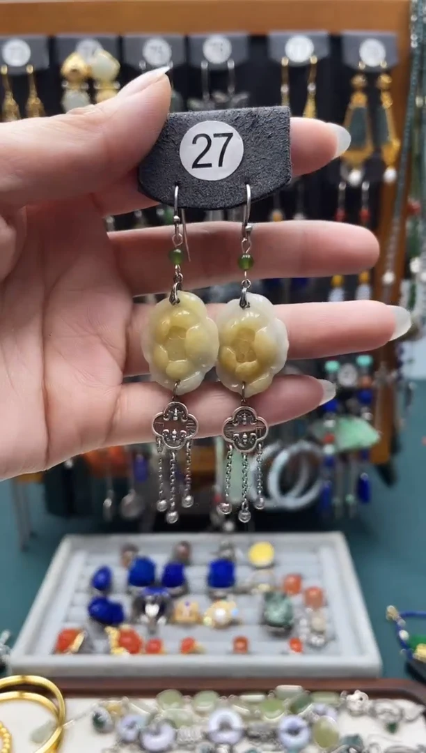 翡翠银S925镶嵌耳饰旋*饰品