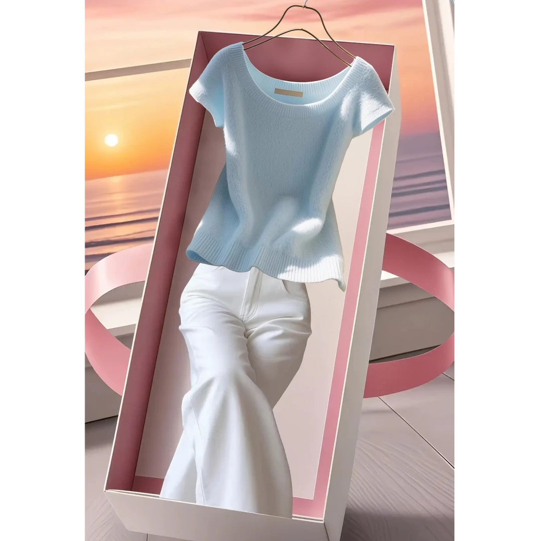 休闲简约时尚气质穿搭一整套2025小众圆领显瘦上衣高腰百搭直筒裤