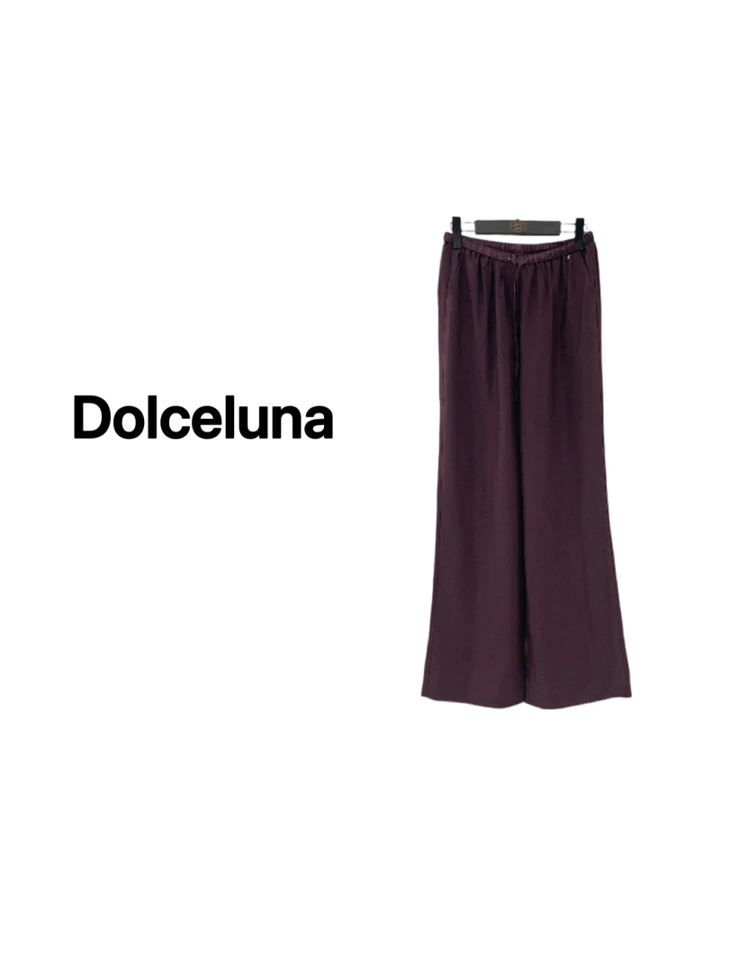 【月姐严选】夏季纯色醋酸超薄松紧腰休闲女士直筒阔腿长裤-16899