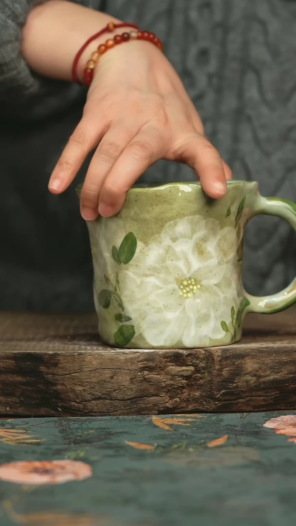 【闪购商品】瓷片杯釉下彩手工手绘同款陶器