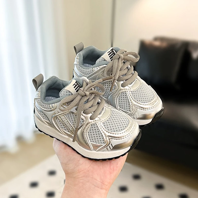 儿童运动皮革拼接防滑软底学步鞋小童网面欧若假日风百搭春季休闲