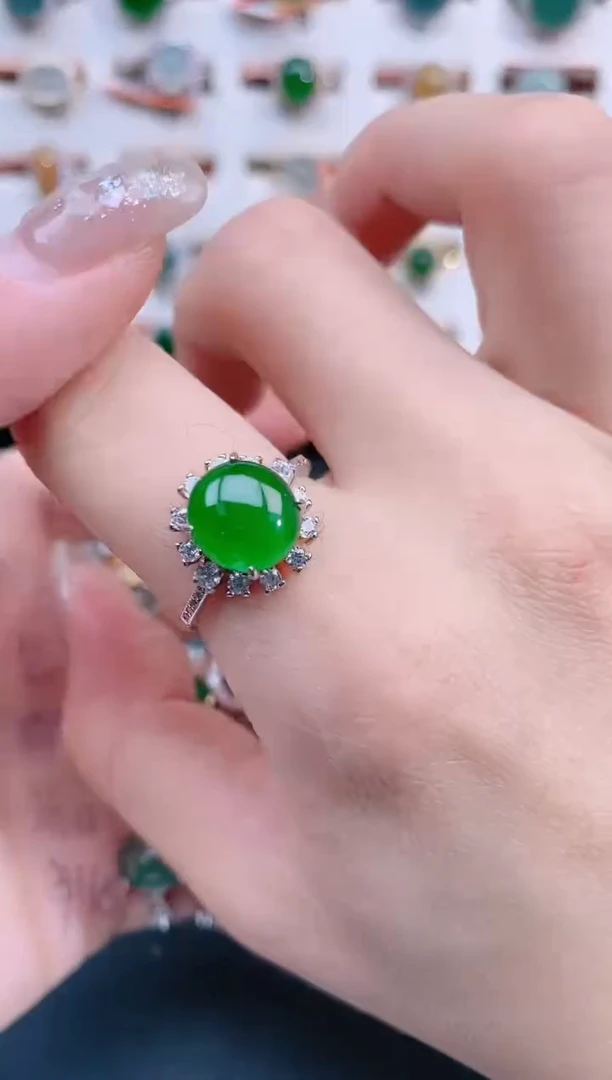 银S925镶嵌戒指翡翠天然翡翠