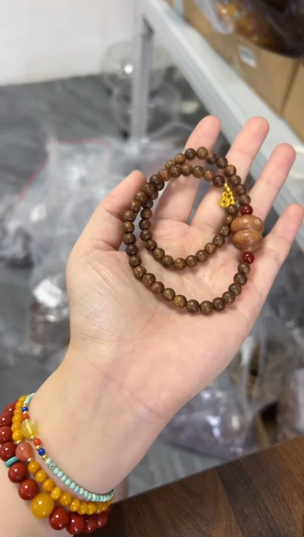 未镶嵌苏木（金丝檀）手串金丝檀木葫芦款双圈手链[2958]