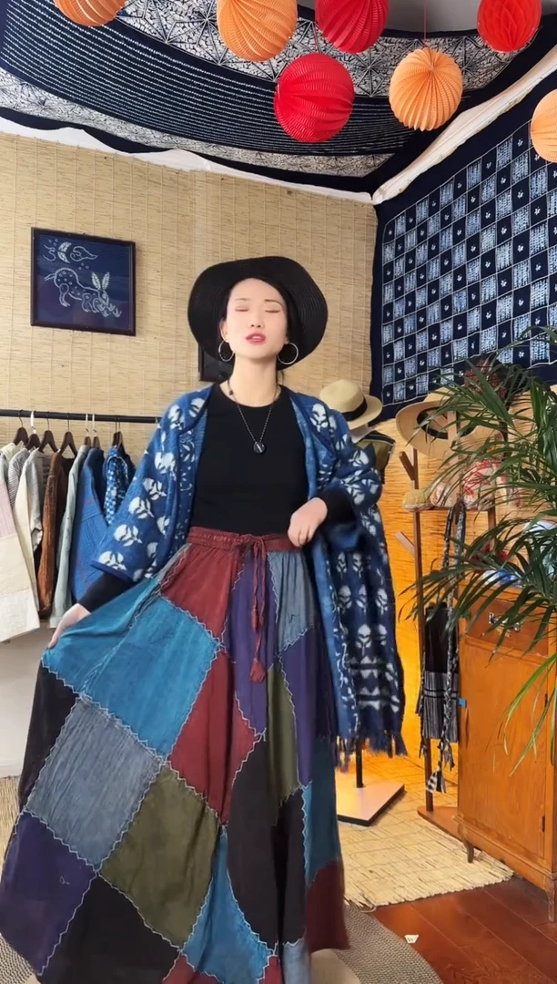 【闪购商品】设计师款方格拼接裙子