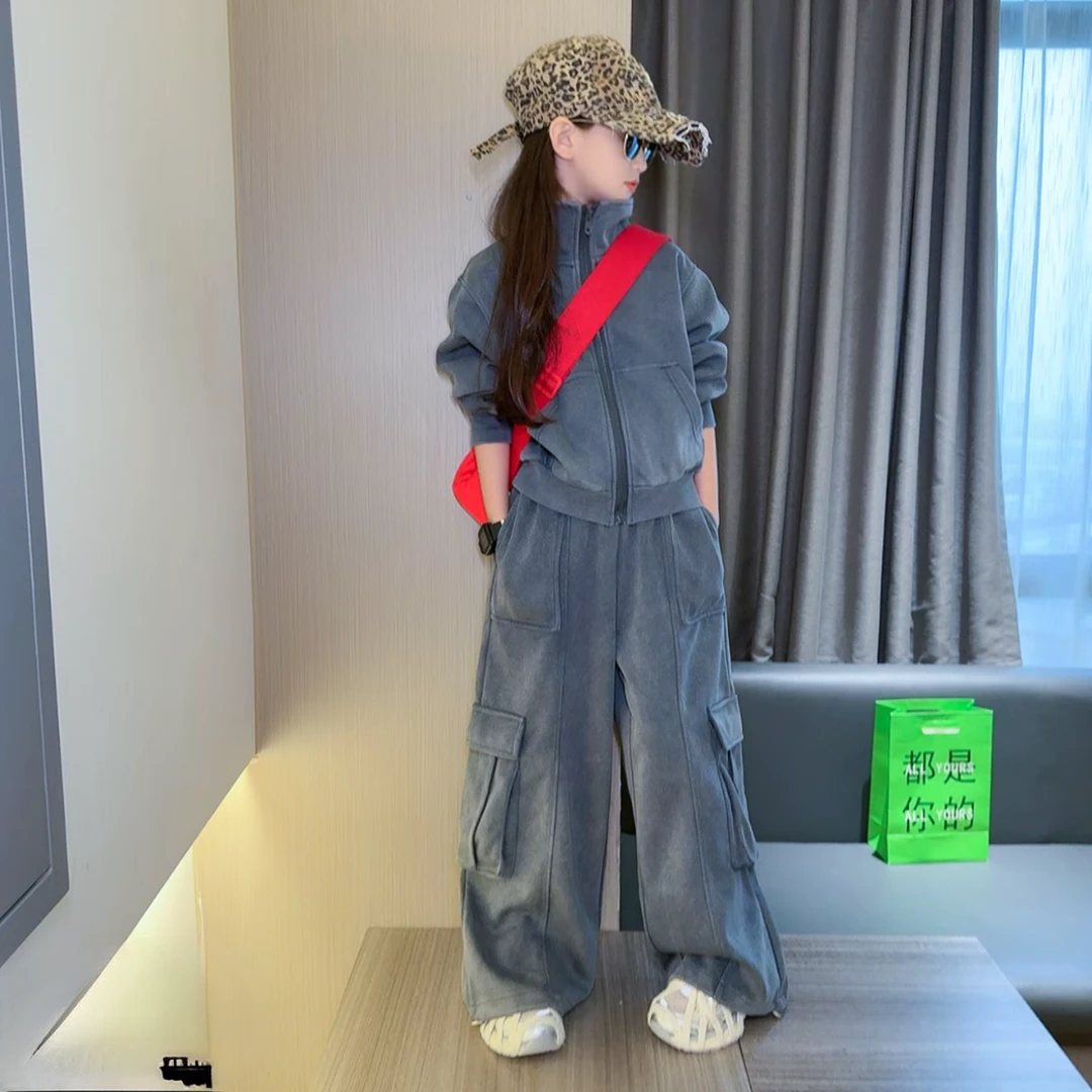 女童秋季韩版休闲工装套装2025新款女大童时髦洋气儿童秋装两件套