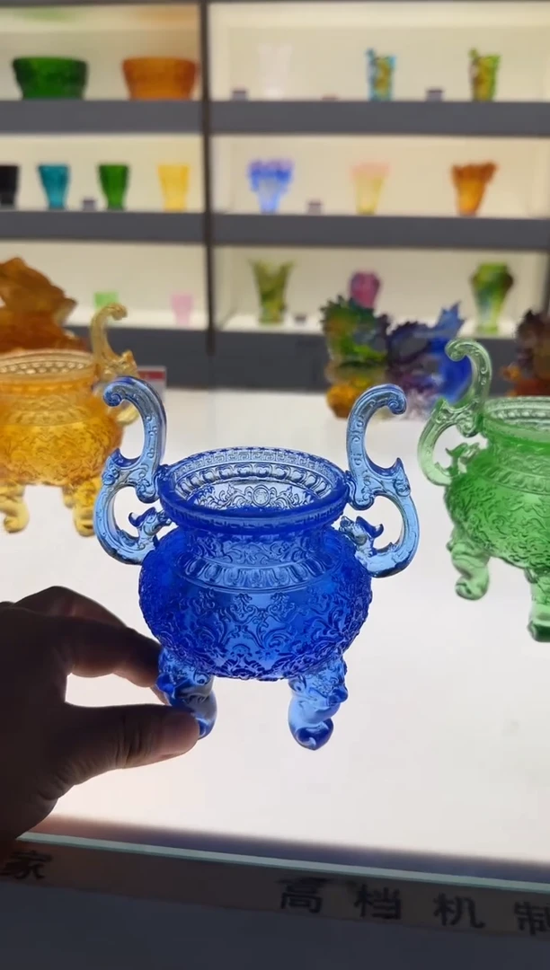 手工艺品琉璃官帽香炉蓝色