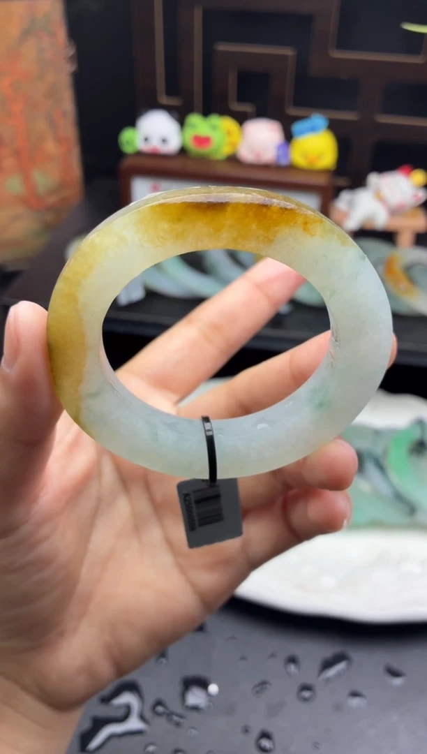 未镶嵌手镯定制翡翠冰冰胶胶黄翡特色半山水48-56贵妃-33