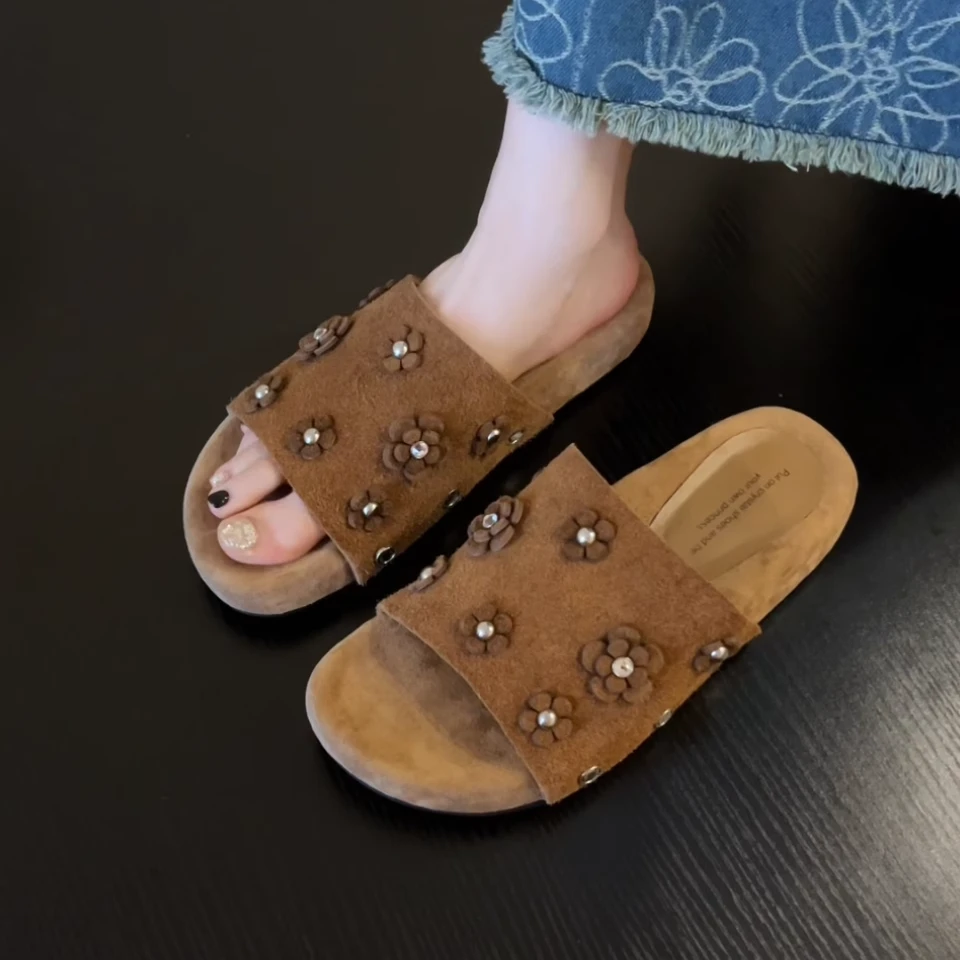 Pokoy-2.5cm法式复古圆头一字带凉拖鞋新款百搭厚底露趾凉鞋