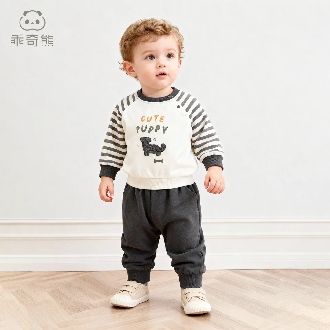 宝宝秋冬季纯棉抓绒分体套装婴儿童保暖卫衣上衣服裤子两件套春秋