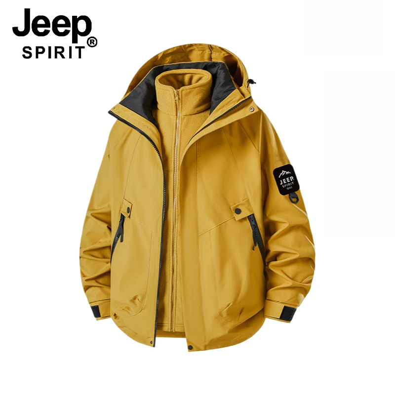 JEEPSPIRIT吉普新款秋冬男士三合一可拆卸冲锋衣防风户外夹克外套