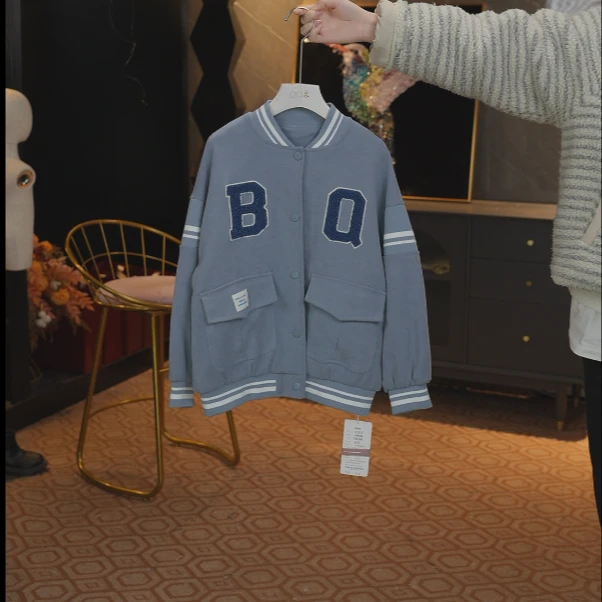 春秋V领单排扣女运动风普通外套上衣休闲大童棒球服百搭时尚潮流