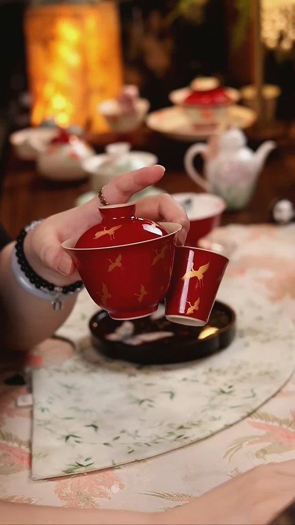 郎红 仙鹤盖碗+杯