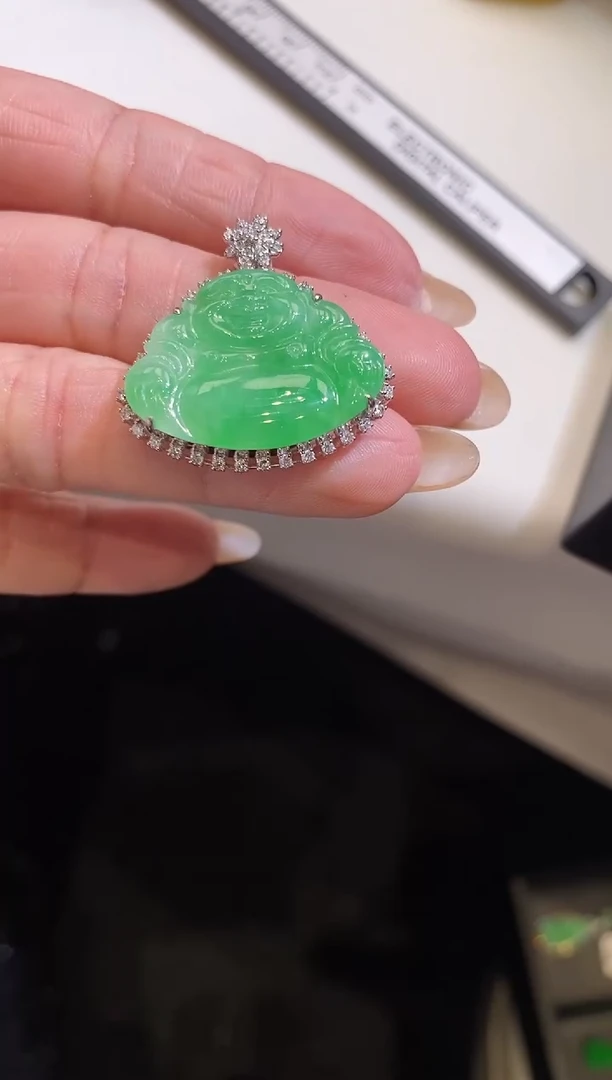 吊坠(不含链)18K金镶嵌翡翠佛公