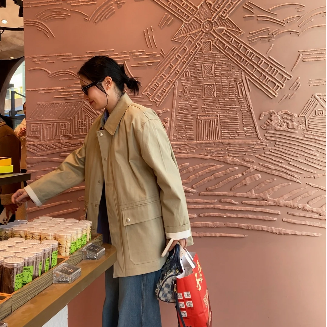 艺术生~日系休闲简约拉链风衣外套 2025新款