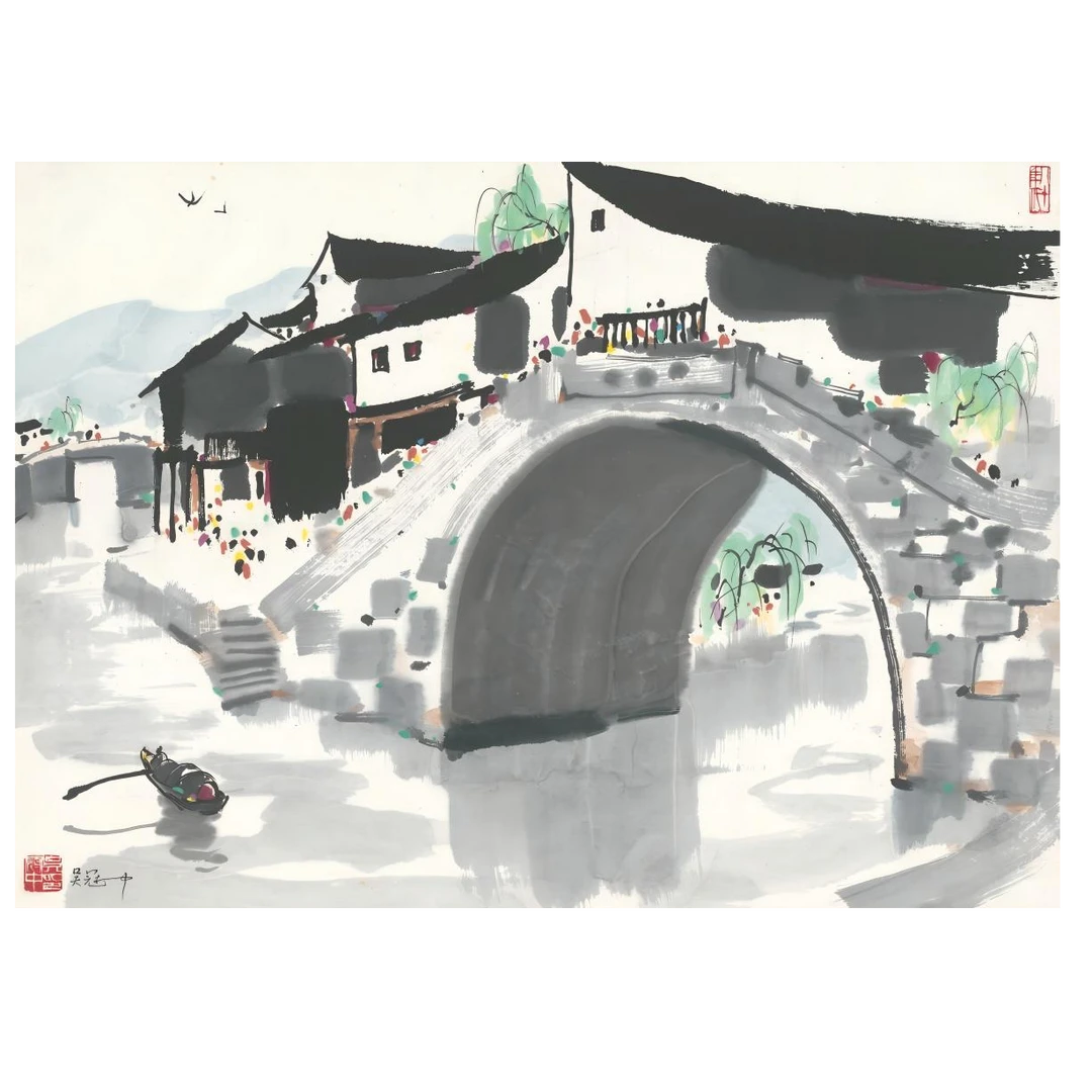 复刻版画吴冠中-49*68-白首忆童年