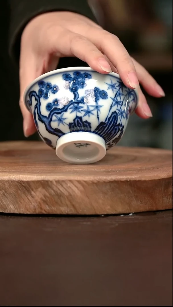 手绘 高温现代瓷 柴窑   松竹梅大压100c