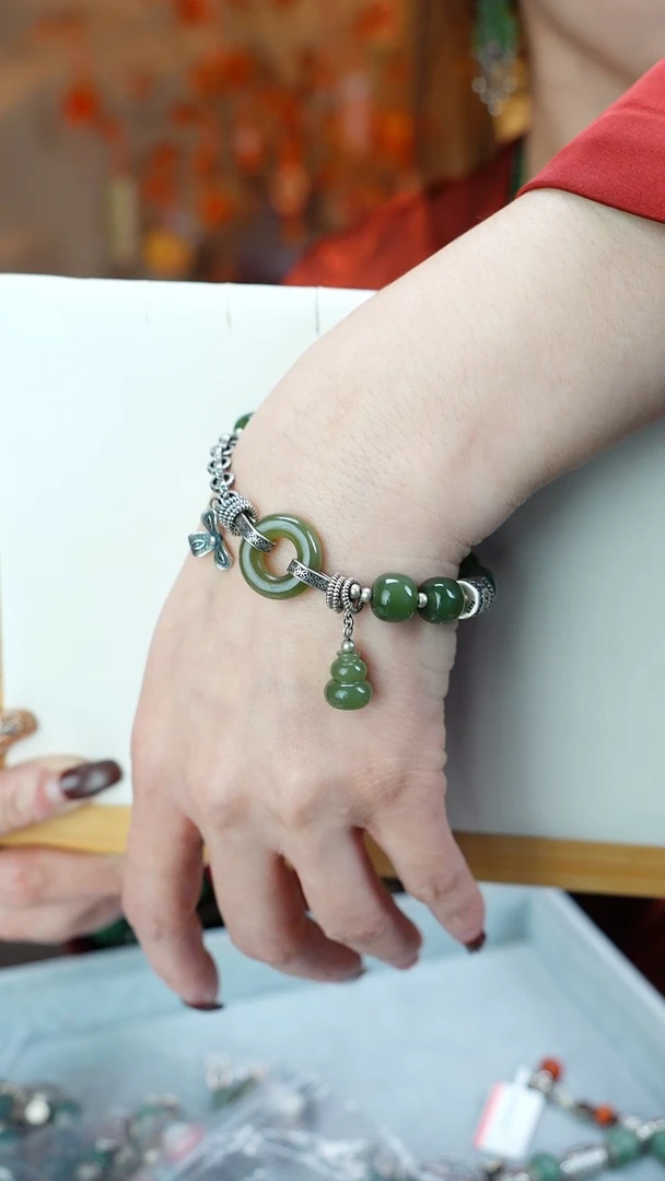 银S925镶嵌手链和田玉手链平安扣11