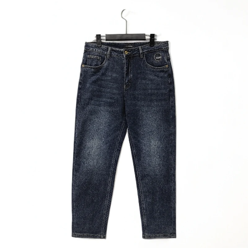 秋季微弹牛仔裤复古简约男士直筒韩版宽松小直筒120041