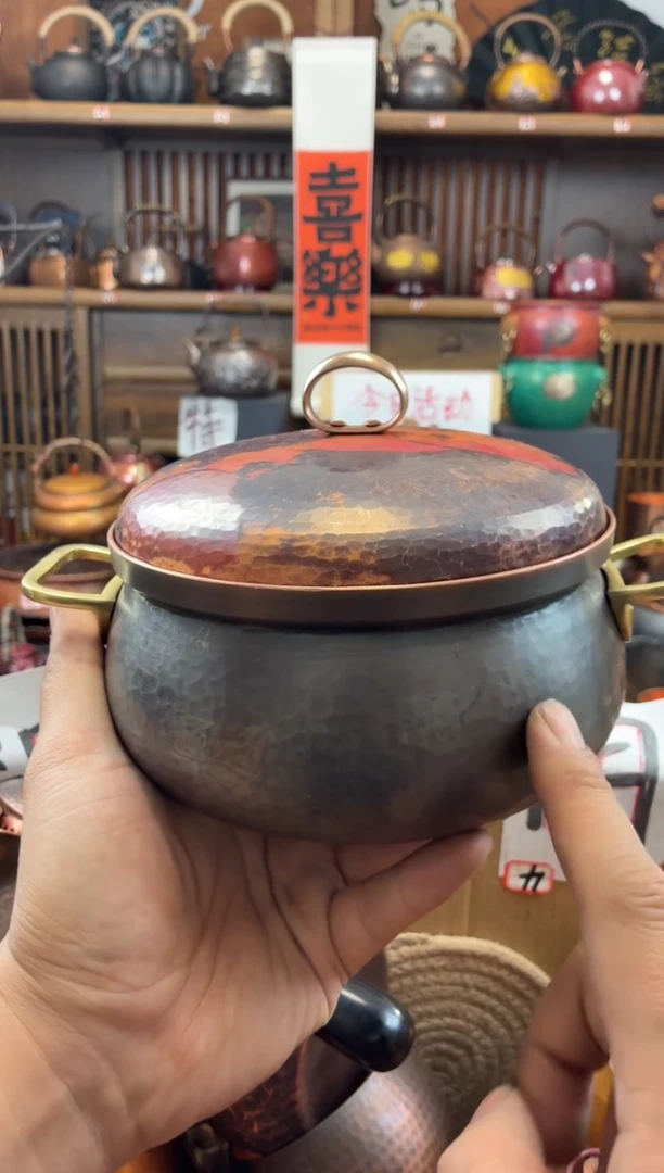 大号撞色红奶锅全紫铜加厚高端