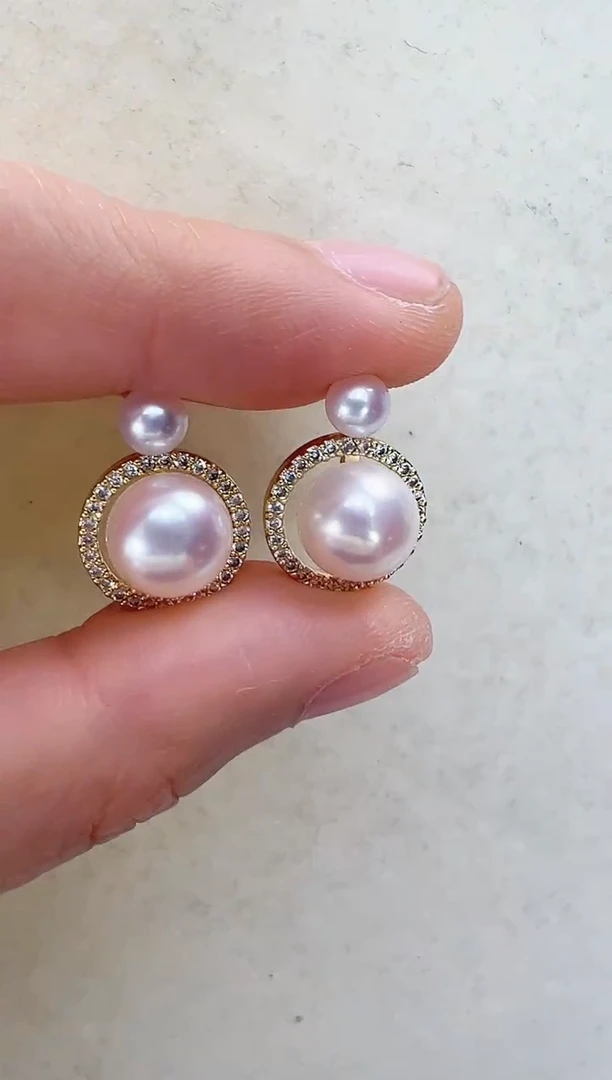 【闪购商品】淡水珍珠耳饰合金金色双珠圈圈