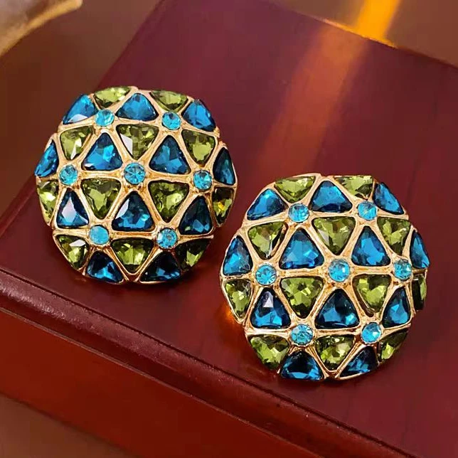 合金仿珍珠耳饰 2236 气质百搭法式素款复古中古绿色简约耳钉