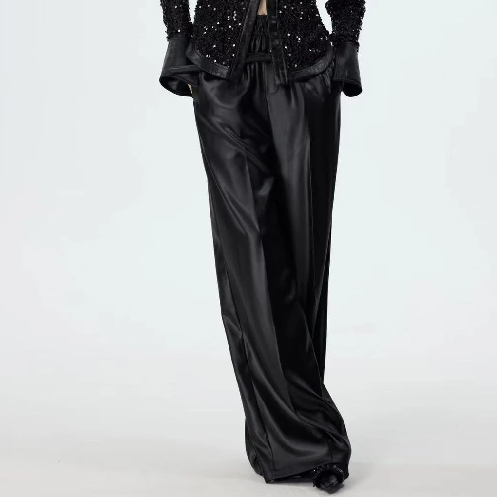 U.T-高级黑色高垂感慵懒长裤设计师K048百搭休闲时尚