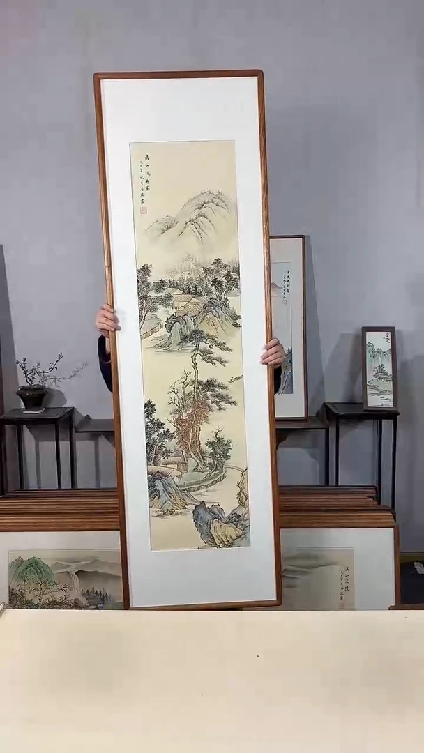 国画手绘*清江泛舟图*52*172cm带框发货