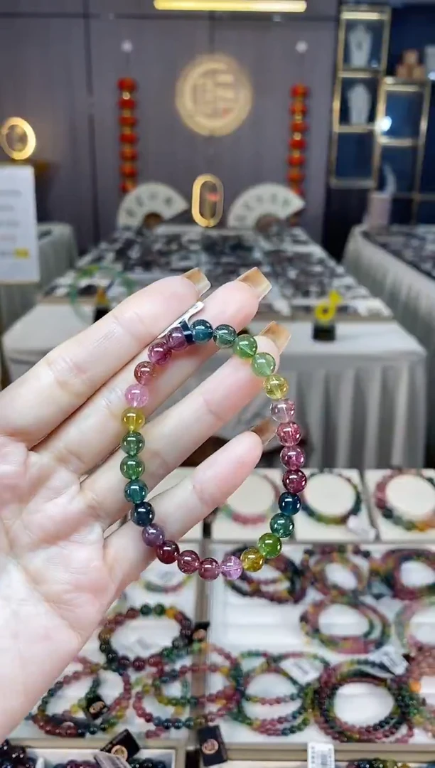 未镶嵌净体老矿碧玺色标彩虹单圈手串6mm+碧玺dan多样性发货一条