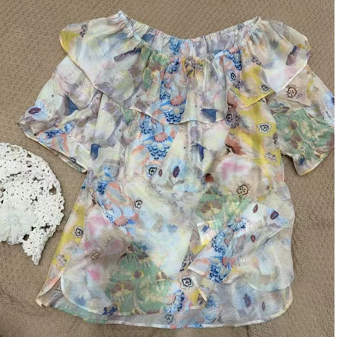 二姐家妃7399新款碎花显瘦时尚减龄小衫