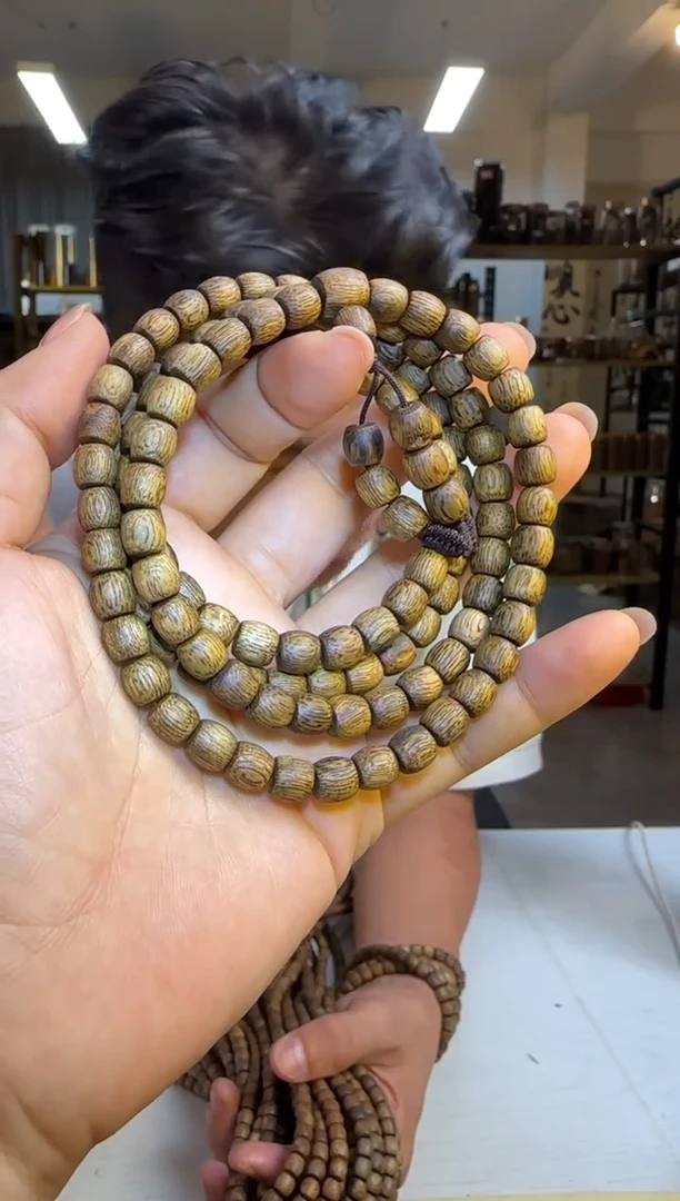 沉香手串99沉国香绿棋乌身老料直纹鼓珠长串6mm多样性发1