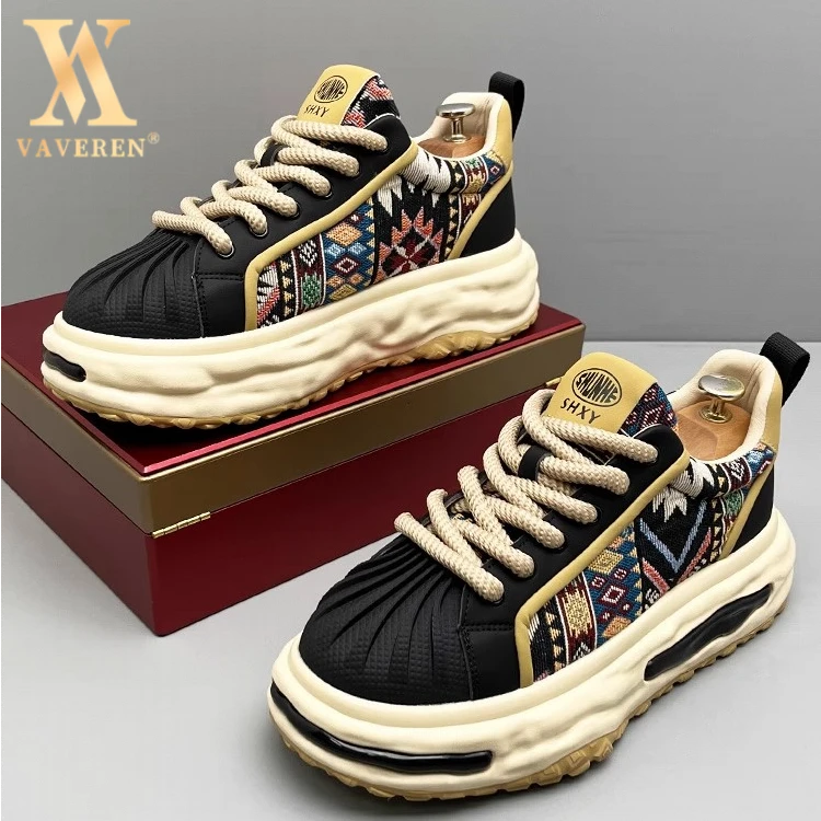 贝壳头复古印花男鞋2025春季新款厚底增高秋冬男鞋运动休闲鞋