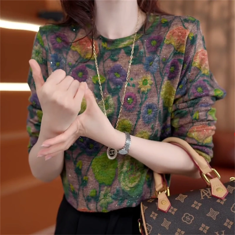 繁花/秋冬新款洋气时尚百搭气质显瘦宽松减龄长袖打底衫上衣1834