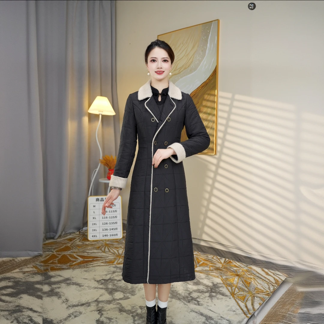 【华溢菲】时尚洋气百搭优雅气质夹棉修身冬季大衣+裙子两件套1735