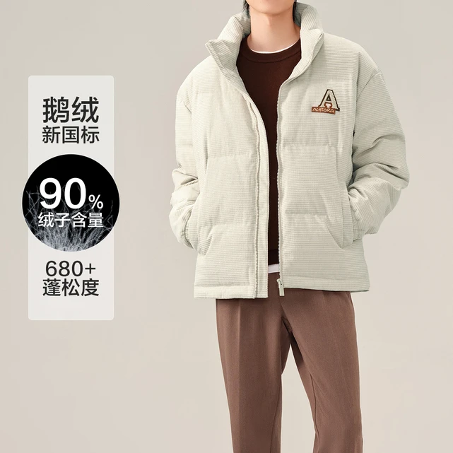 男士冬季保暖鹅绒服立领时尚字母无帽华夫格外套4U068A