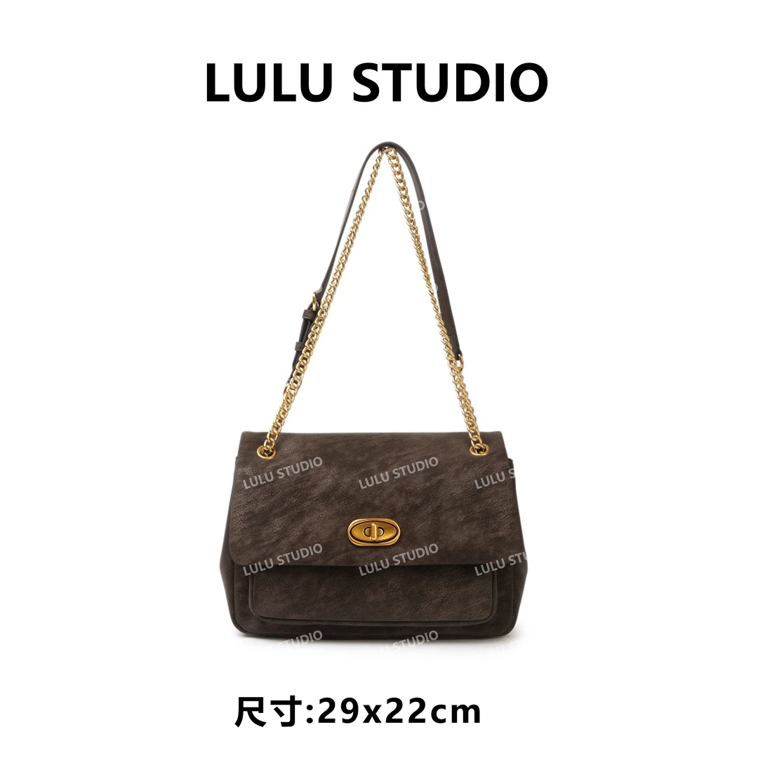 【LULU】BF-66691-咖啡色RAIN.CUN气质时尚百搭简约斜跨轻奢女包
