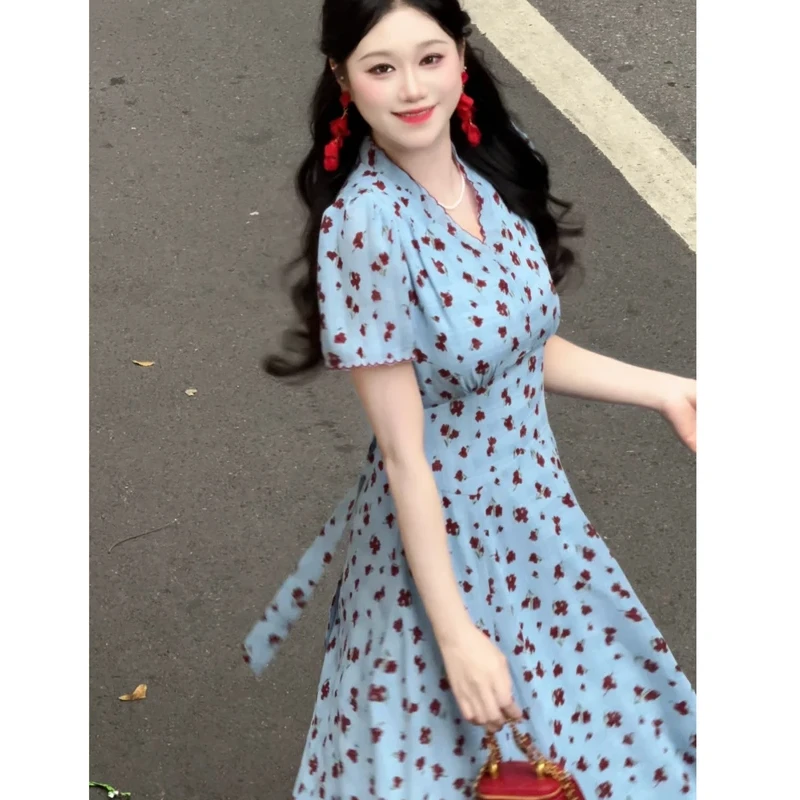 【清雅牡丹】小个子温柔显瘦长裙法式气质时尚高级感碎花连衣裙