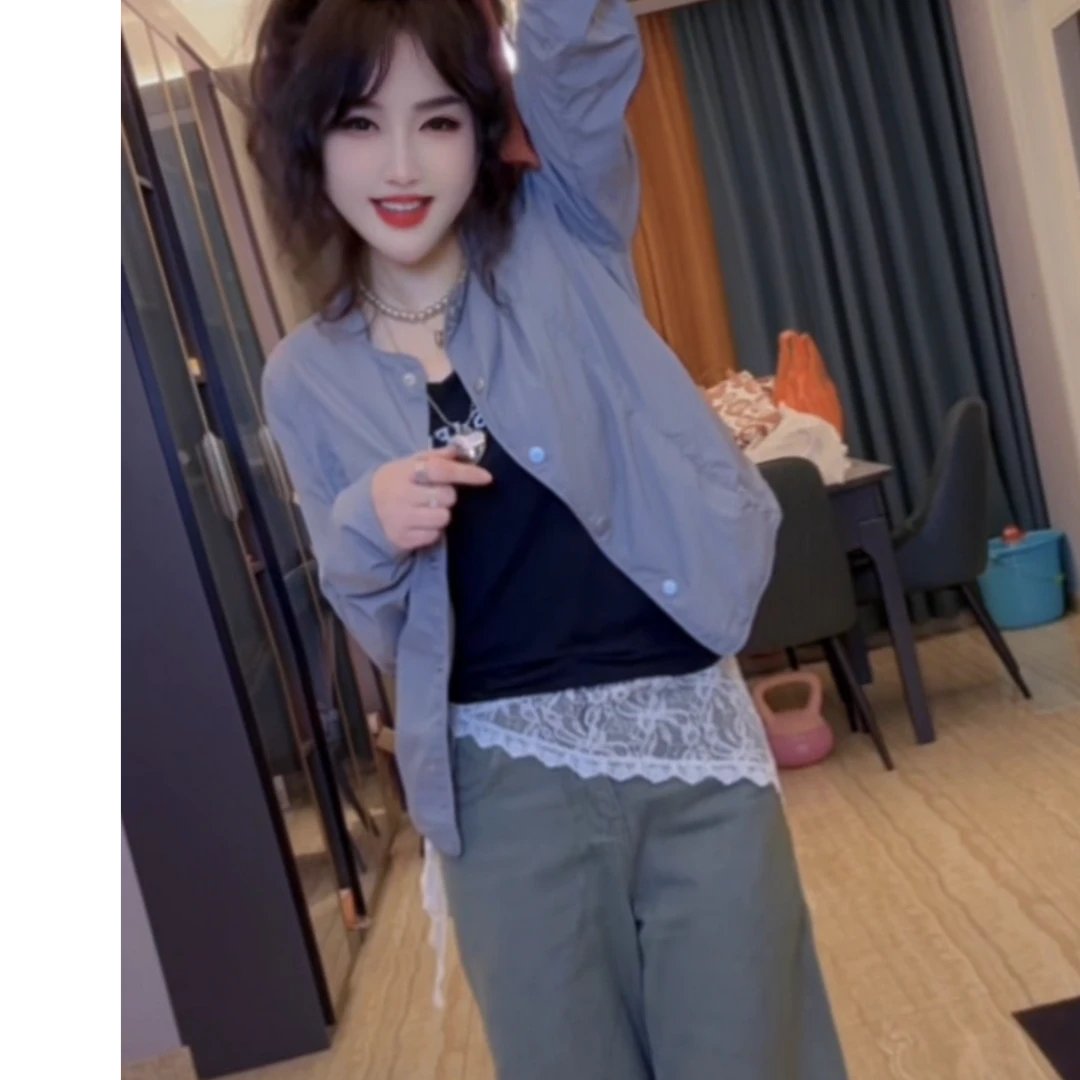 法式圆领衬衫女春秋2025单排扣长袖防晒衣设计感上衣