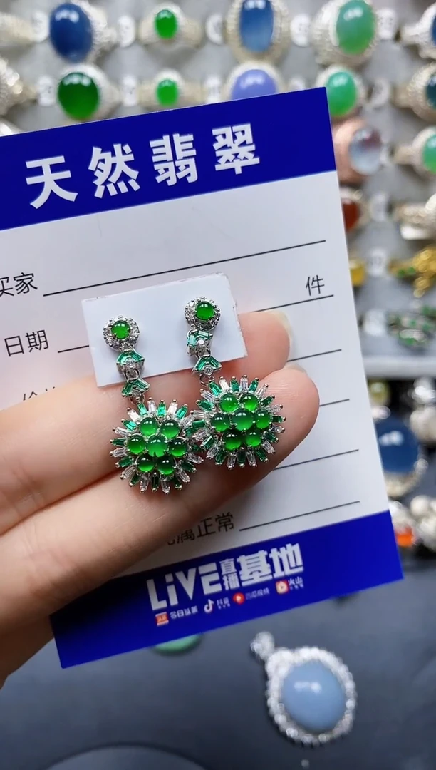 翡翠银S925镶嵌耳饰309