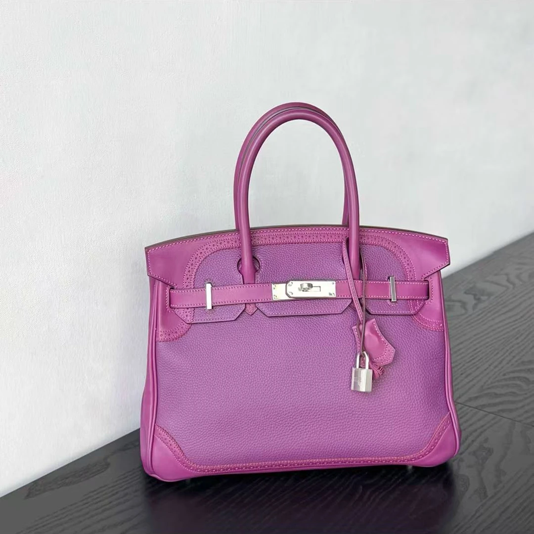 99新 Hermes/爱马仕 birkin30蕾丝款海葵紫togo皮 框R刻