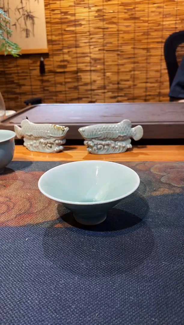 山隐青瓷龙窑柴烧杯子 斗笠杯  50CC