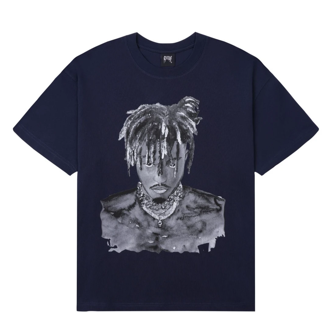 Revenge x JUICE WRLD联名款美式人物宽松休闲圆领短袖T恤藏青色