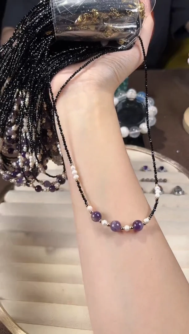 项链未镶嵌水晶紫水晶幽灵珠珠项链