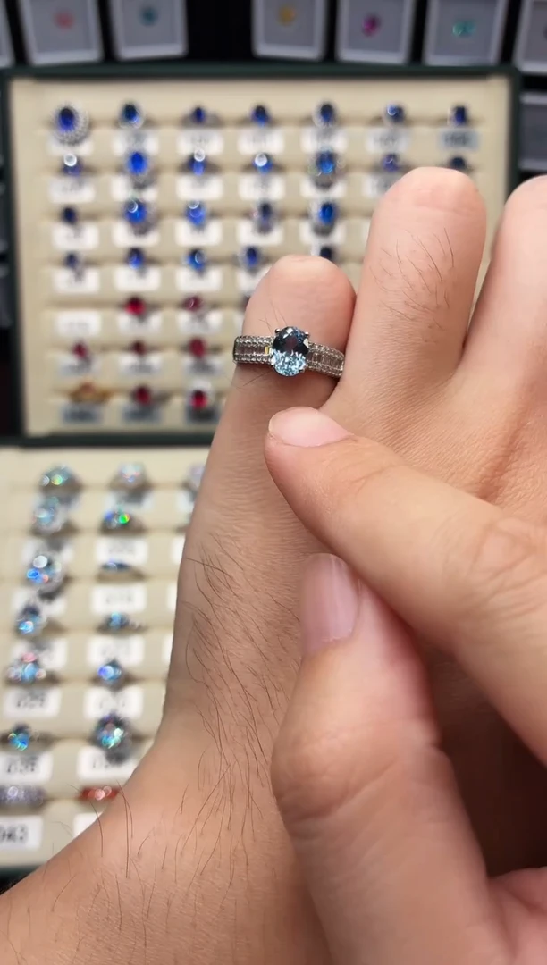 银S925镶嵌戒指海蓝宝石0001