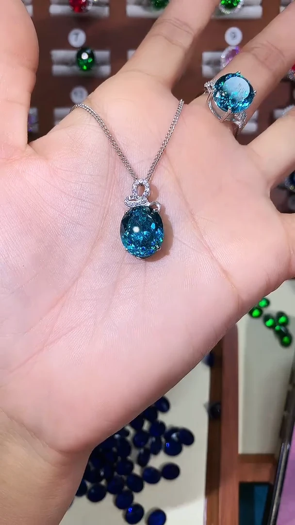 无坠链均925银帕拉蓝绿色鸟巢切吊坠