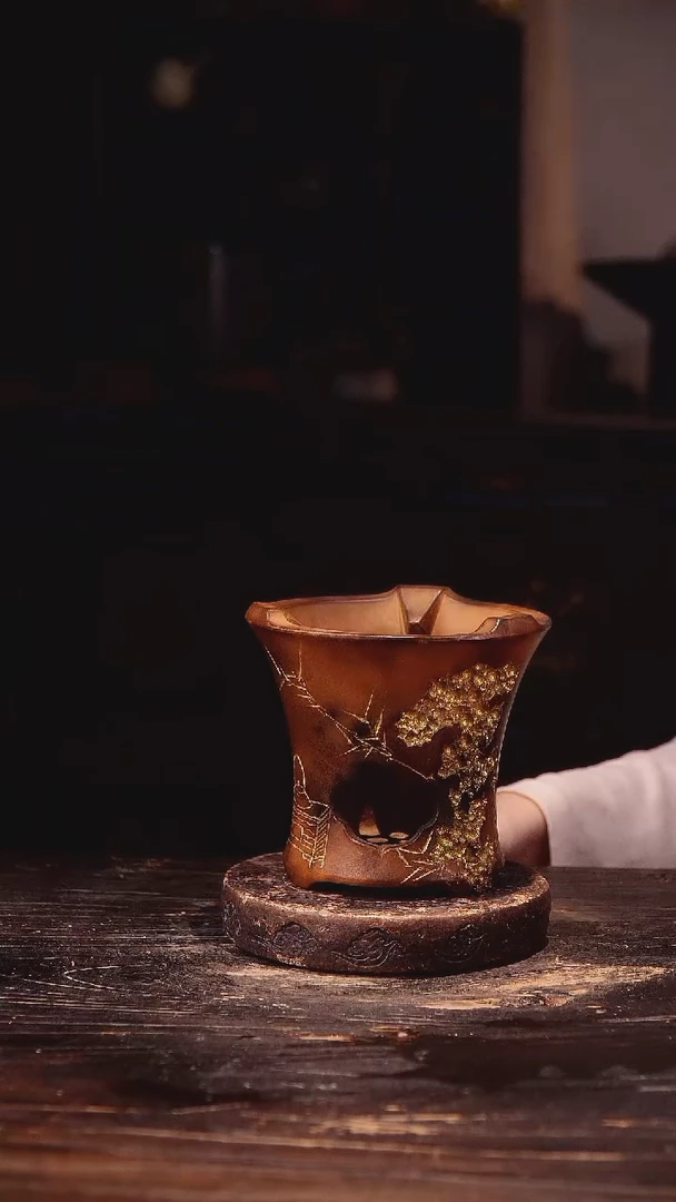 纯手工红泥平口雕刻炉