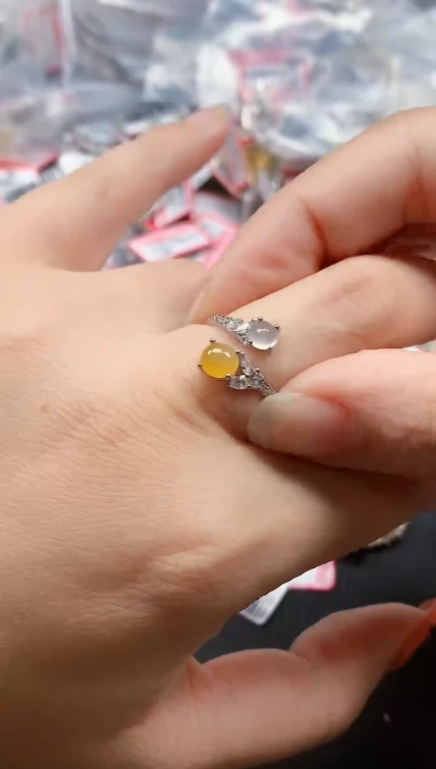 银S925镶嵌戒指翡翠天然A货缅甸翡翠