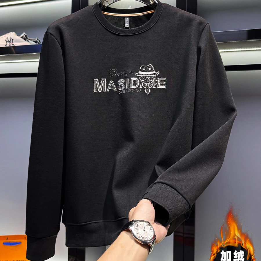 洛尼提日亚潮流烫钻字母加绒保暖男卫衣2025冬季新款轻奢百搭上衣