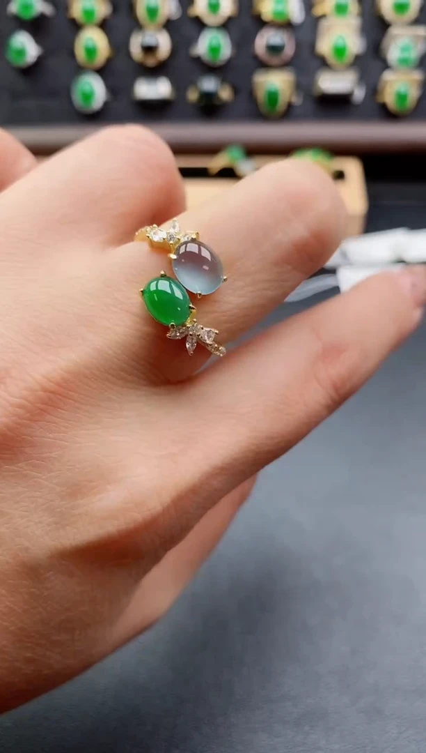 银S925镶嵌戒指翡翠1