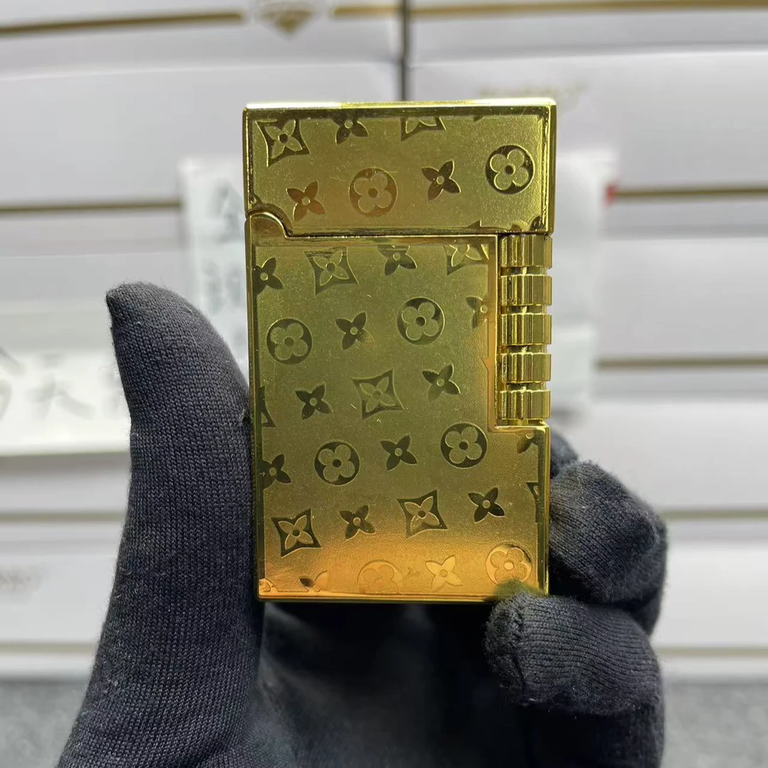 高贵经典老花纹高端侧滑朗声机金色防风防爆打火机z210